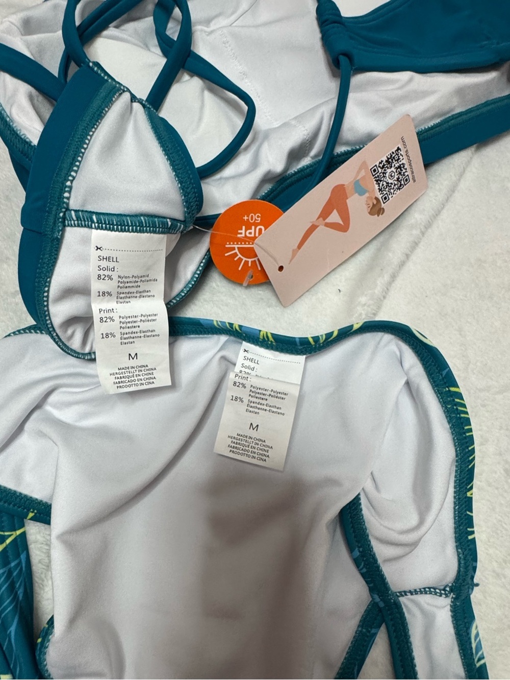 Teal Two-Piece Women's Swim Set - Strappy Top & Leaf-Print Bottom - Picture 3 of 3